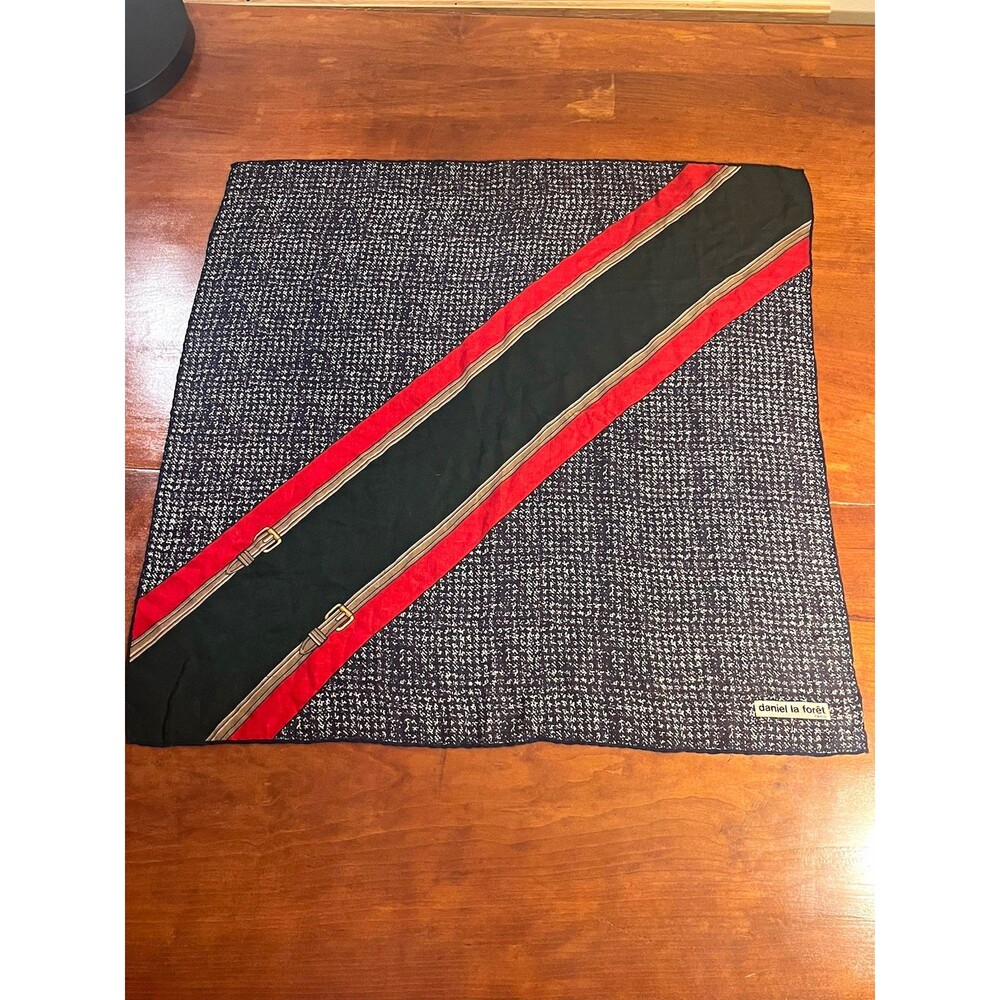 daniel la foret Men's Pocket Square Geometric Pattern Black Red Tan Classic
